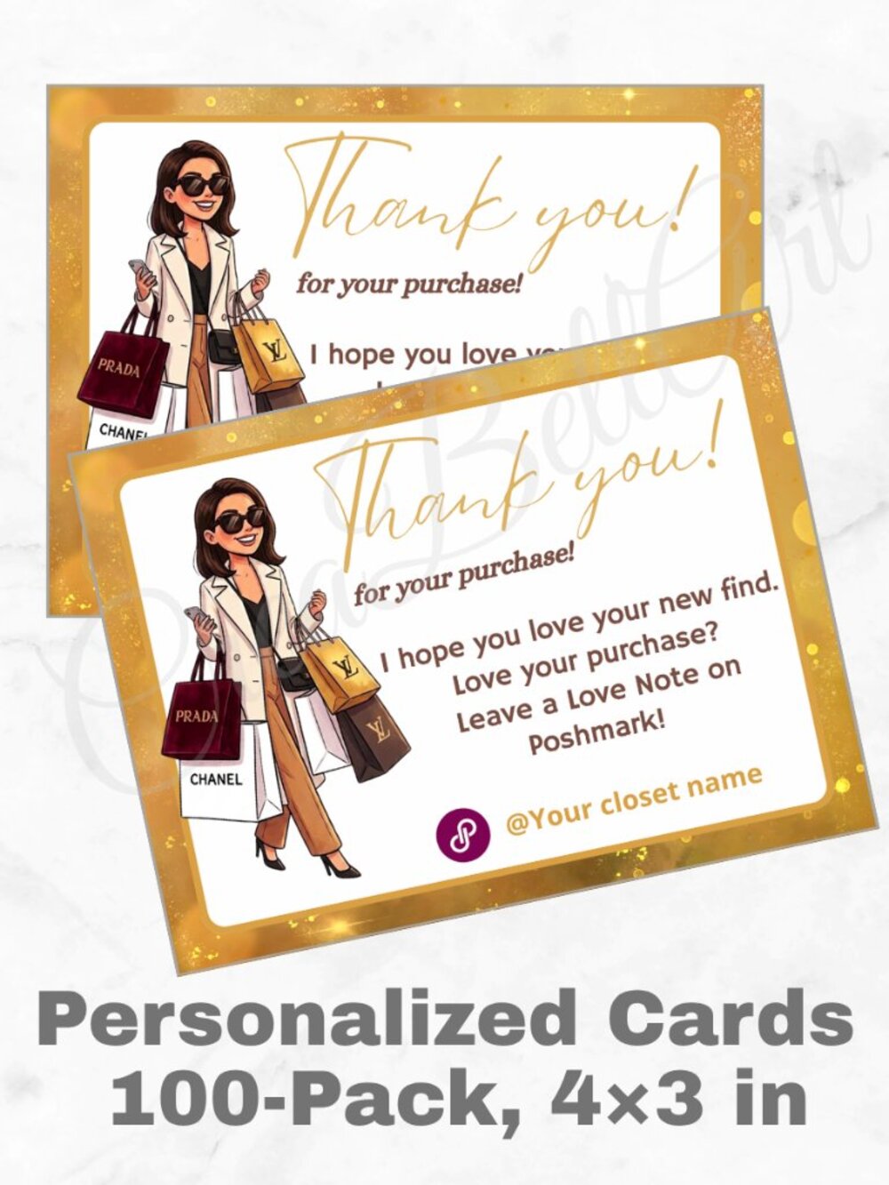 100 Personalized Fashion Thank You Cards Small Business, 4×3 in